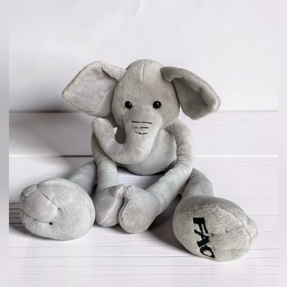 FAO Schwarz Long Sliding Adjustable Arms & Legs Gray Elephant Plush Toy